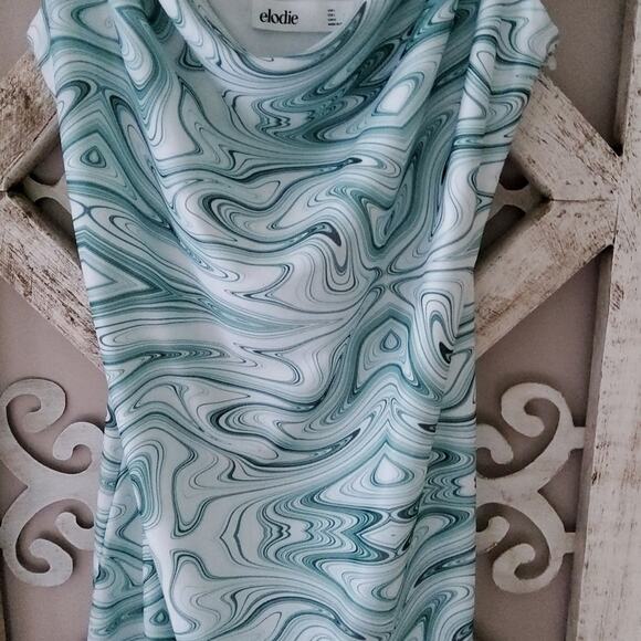 New Junior's Elodie Cowl Neck Sleeveless Tie Straps Mini Slip Dress Green Swirl - Picture 9 of 12